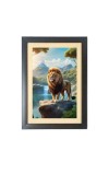 The wild lion is standing alone Photo Frame Funny Animal and Bird Cartoon Art, Black color, 19x23 Inch