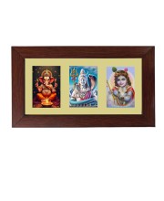 Sri Ganesh, Sri Lord Shiva and Sri Krishna Color Photo Frame - 5x7 Inch, Elegant Religious Home & Temple Decor