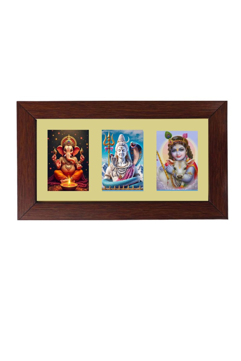 Sri Ganesh, Sri Lord Shiva and Sri Krishna Color Photo Frame -14X7.5 Inch, Elegant Religious Home & Temple Decor