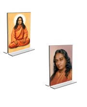 Car Desk/Table Top Sri Sri Paramahansa Yogananda Acrylic T-Style Photo Stand - 2.5x3.5 Inches, Compact and Stylish Spiritual Display, easily change 2 photos (Pack of 1)