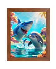 AI Funny Dolphin Fish Art Picture for Kids - 10x14 inches, Brown Color - Perfect Wall Decor for Children's Room