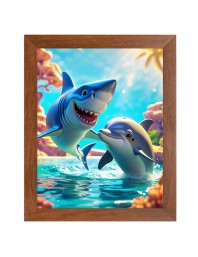 AI Funny Dolphin Fish Art Picture for Kids - 16x20 inches, Brown Color - Perfect Wall Decor for Children's Room