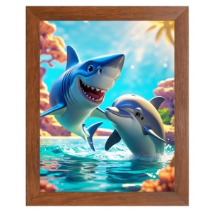 AI Funny Dolphin Fish Art Picture for Kids - 16x20 inches, Brown Color - Perfect Wall Decor for Children's Room