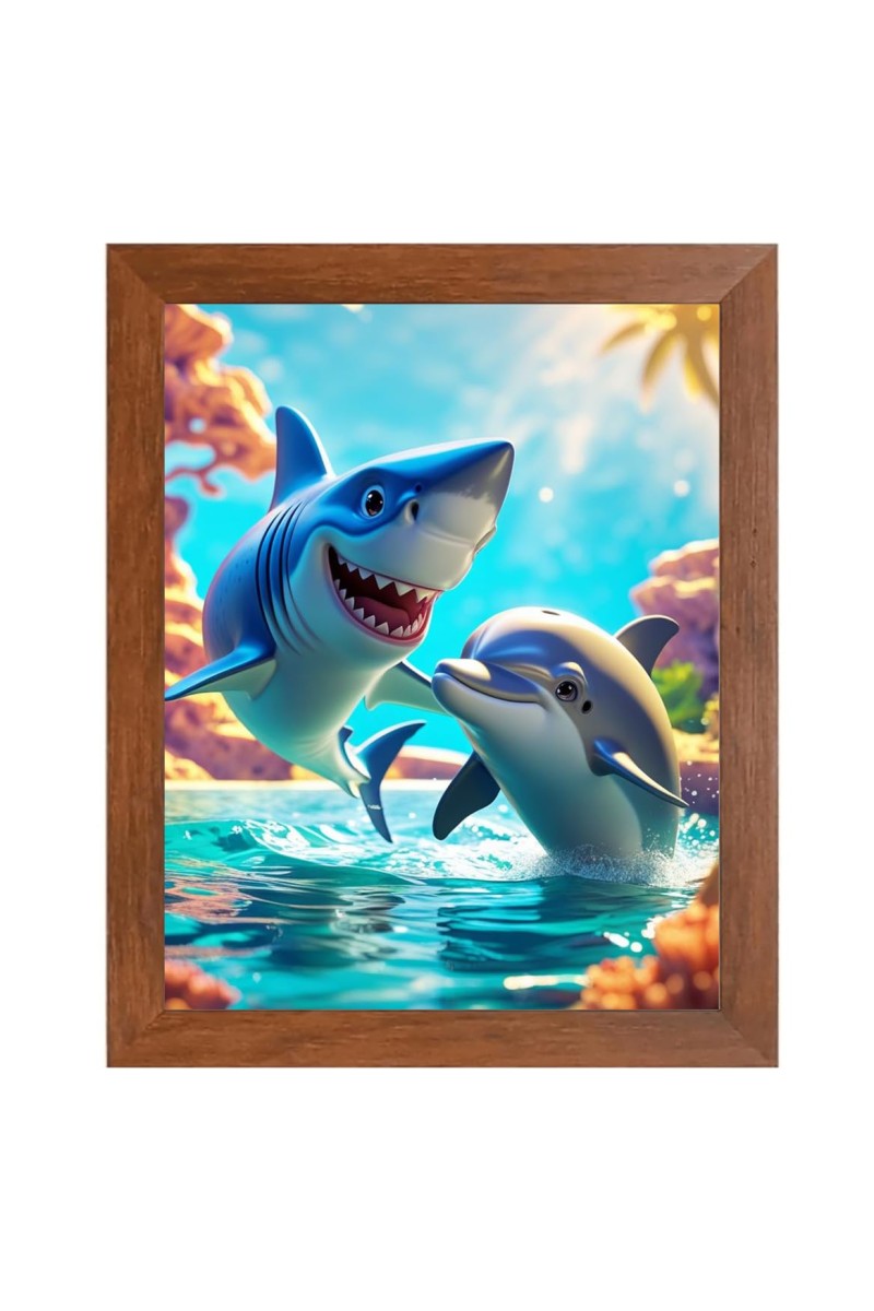 AI Funny Dolphin Fish Art Picture for Kids - 16x20 inches, Brown Color - Perfect Wall Decor for Children's Room