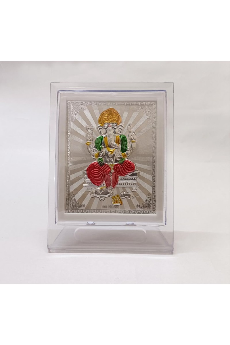 999 Silver Ganesh Photo Frame Stand, 13 cm X 17 cm
