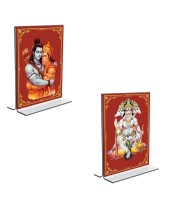 Car Desk/Table Top Sri Ram & cHanuman Acrylic T-Style Photo Stand - 2.5x3.5 Inches, Compact and Stylish Spiritual Display, easily change 2 photos (Pack of 1)