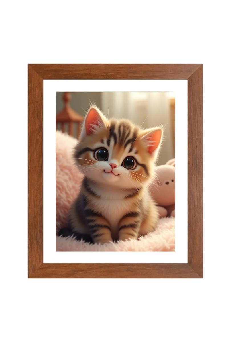 AI Funny Cute Kitty Cat Art Picture for Kids - 16x20 inches, Brown Color - Perfect Wall Decor for Children's Room