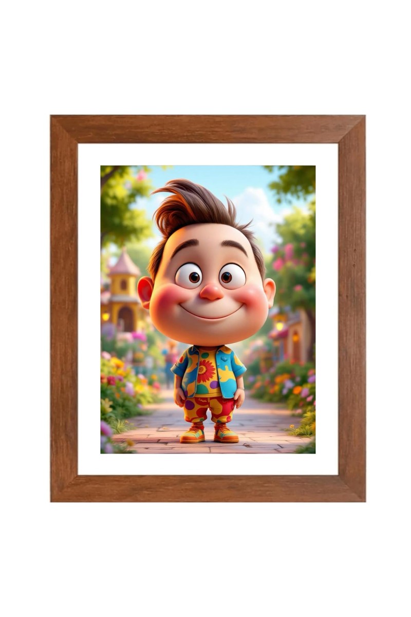 AI Funny Cute Boy Art Picture for Kids - 18x22 inches, Brown Color - Perfect Wall Decor for Children's Room