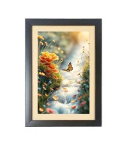 The beautiful butterfly is flying Photo Frame Funny Animal and Bird Cartoon Art, Black color, 13x17 Inch
