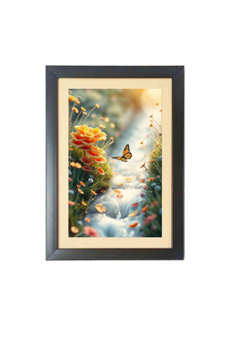 The beautiful butterfly is flying Photo Frame Funny Animal and Bird Cartoon Art, Black color, 17x21 Inch