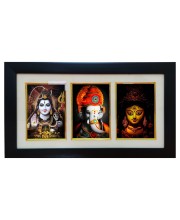 Hitech God Shiv, Ganesh & Ma Durga Wood photo Frame with Glass || Three pictures in one Frame || Three Gods in Single Frame || Frame for Pooja, wall decoration