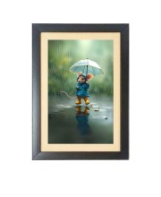 The mouse under umbrella Black Photo Frame Funny Animal and Bird Cartoon Art