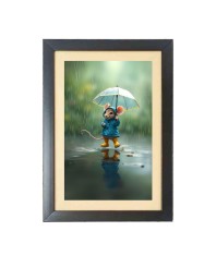 The mouse under umbrella Photo Frame Funny Animal and Bird Cartoon Art, Black color, 15x19 Inch