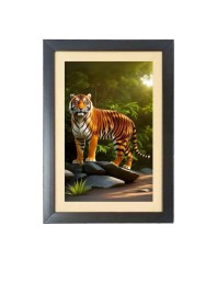 The wild tiger walk Photo Frame Funny Animal and Bird Cartoon Art, Black color, 13x17 Inch