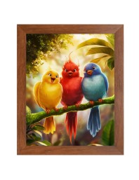 AI Funny Cute Birds On Tree Art Picture for Kids - 18x22 inches, Brown Color - Perfect Wall Decor for Children's Room
