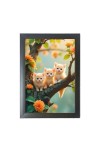 The three cute cats are sitting on the branch Black Photo Frame Funny Animal and Bird Cartoon Art