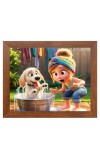 AI Funny Girl with Dog Art Picture for Kids - 14x18 inches, Brown Color - Perfect Wall Decor for Children's Room