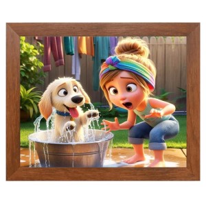 AI Funny Girl with Dog Art Picture for Kids - 16x20 inches, Brown Color - Perfect Wall Decor for Children's Room AI Funny Girl with Dog Art Picture for Kids - 16x20 inches, Brown Color - Perfect Wall Decor for Children's Room