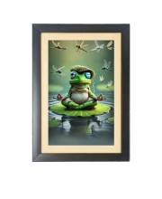 The funny frog is meditating Black Photo Frame Funny Animal and Bird Cartoon Art