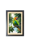The colorful bird is sitting on tree branch Photo Frame Funny Animal and Bird Cartoon Art, Black color, 19x23 Inch