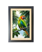 The colorful bird is sitting on tree branch Photo Frame Funny Animal and Bird Cartoon Art, Black color, 19x23 Inch