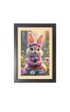 The cute rabbit is holding flowers Photo Frame Funny Animal and Bird Cartoon Art, Black color, 19x23 Inch