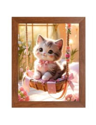AI Funny Cute Cat Art Picture for Kids - 10x14 inches, Brown Color - Perfect Wall Decor for Children's Room