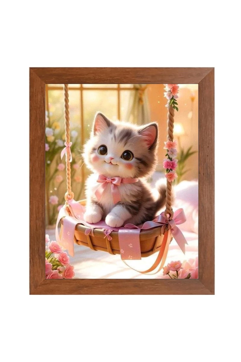 AI Funny Cute Cat Art Picture for Kids - 10x14 inches, Brown Color - Perfect Wall Decor for Children's Room