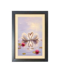 Two lovely swans in the lake Photo Frame Funny Animal and Bird Cartoon Art, Black color, 15x19 Inch