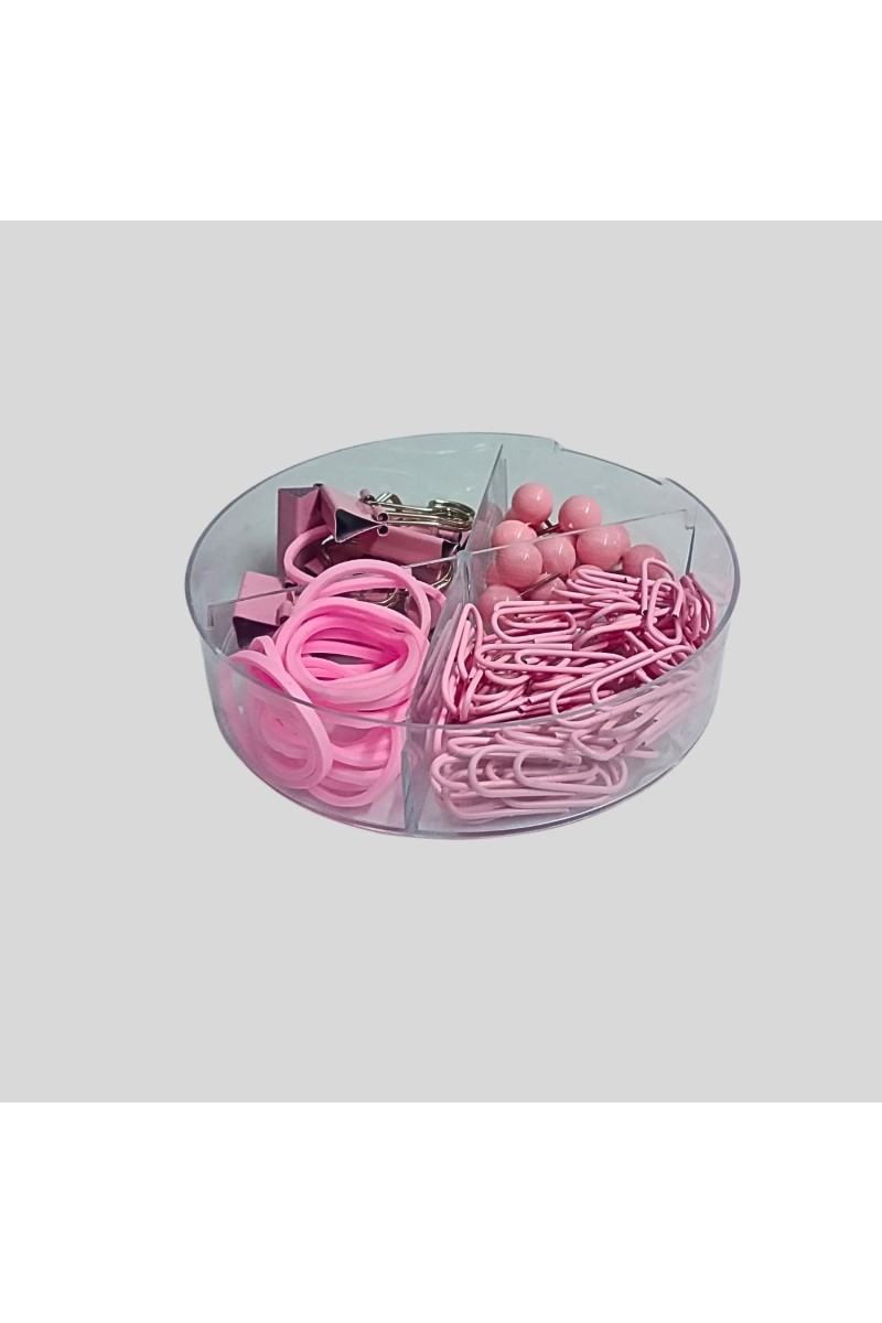 Hitech Sales Pink Edition Desk Accessories Set (Paper Clips, Push Pins, Binder Clips, Rubber Set) (Pack of 1)