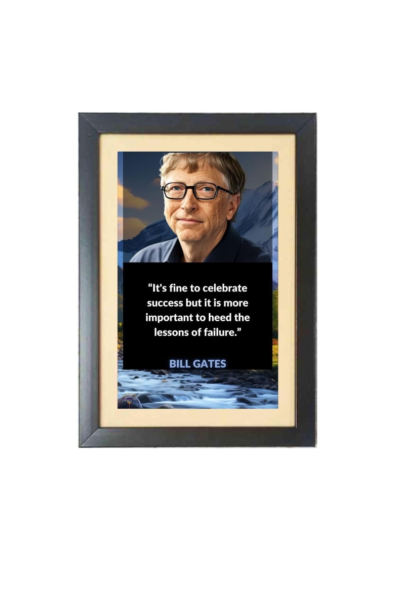 Bill Gates & His Famous Quote Photo Frame - Brown Frame, 11x15 Inches, Perfect for Office & Wall Decoration, Ideal Gift