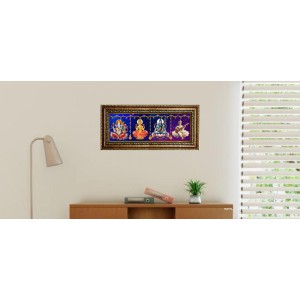 Hitech Sales Lord Ganesh, Devi Laxmi, Lord Shiva, Devi Saraswati - Photos in One Religious Photo Frame (16.6 x 6.6 inches, Golden, Pvc Frame) Hitech Sales Lord Ganesh, Devi Laxmi, Lord Shiva, Devi Saraswati - Photos in One Religious Photo Frame (16.6 x 6.6 inches, Golden, Pvc Frame)