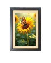 The beautiful butterfly near sunflower Black Photo Frame Funny Animal and Bird Cartoon Art