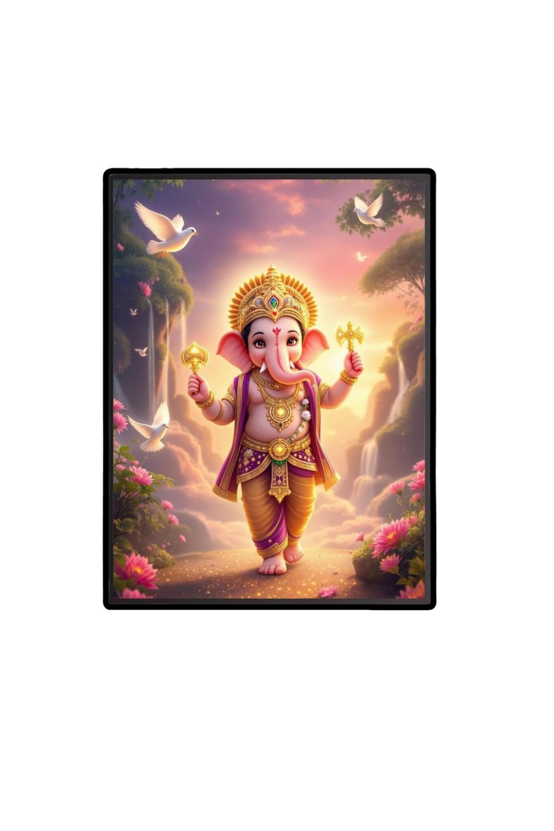 Sri Ganesh Laminated Photo (7x9 Inches Without glass) Divine Blessings for Table and Walls,Home & Office and Temple Decoration