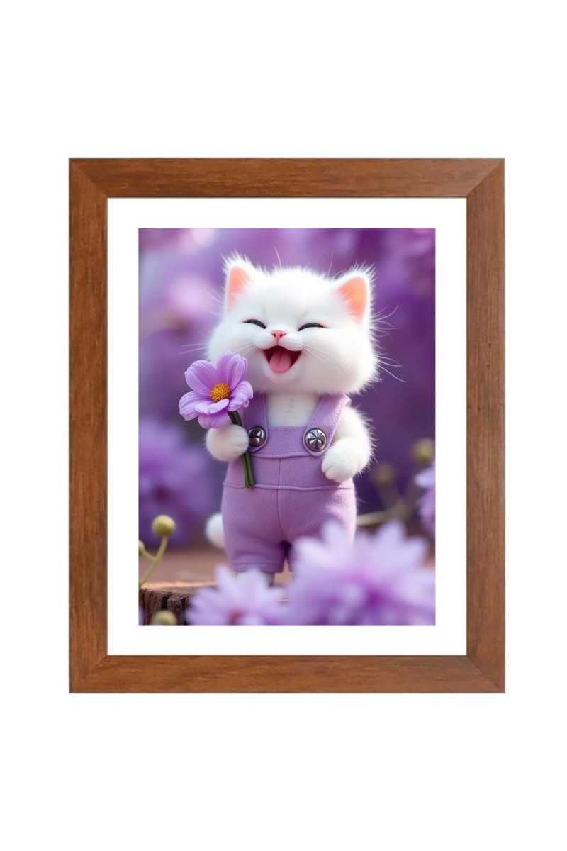 AI Funny Cute Cat Art Picture for Kids - 10x14 inches, Brown Color - Perfect Wall Decor for Children's Room