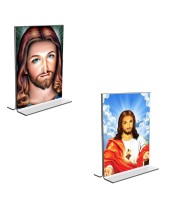 Car Desk/Table Top Jesus Crist Acrylic T-Style Photo Stand - 2.5x3.5 Inches, Compact and Stylish Spiritual Display, easily change 2 photos (Pack of 1)