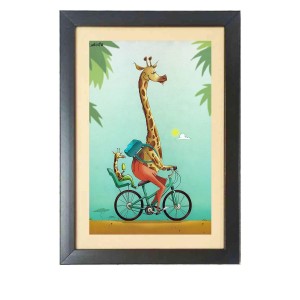 The cartoon animal is riding a bicycle Photo Frame Funny Animal and Bird Cartoon Art, Black color, 19x23 Inch The cartoon animal is riding a bicycle Photo Frame Funny Animal and Bird Cartoon Art, Black color, 19x23 Inch