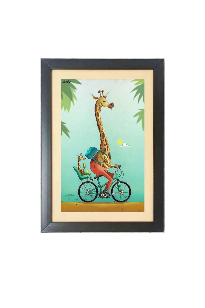The cartoon animal is riding a bicycle Black Photo Frame Funny Animal and Bird Cartoon Art