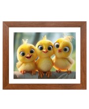 AI Funny Cute Birds On Tree Art Picture for Kids - 10x14 inches, Brown Color - Perfect Wall Decor for Children's Room