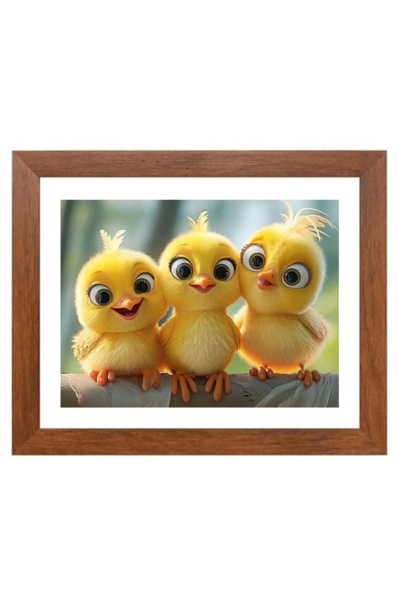 AI Funny Cute Birds On Tree Art Picture for Kids - 18x22 inches, Brown Color - Perfect Wall Decor for Children's Room