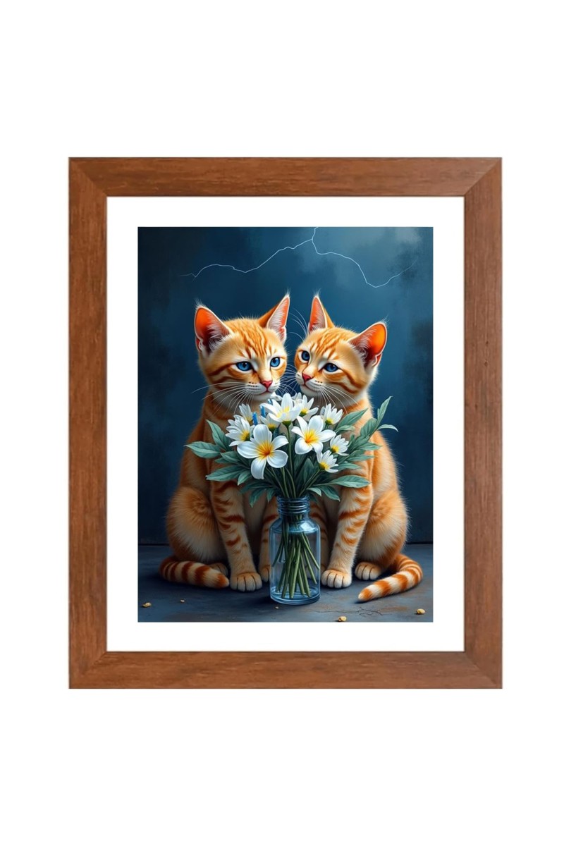 AI Funny Cute Cat Art Picture for Kids - 10x14 inches, Brown Color - Perfect Wall Decor for Children's Room