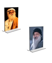Car Desk/Table Top Sadhguru & Osho Acrylic T-Style Photo Stand - 2.5x3.5 Inches, Compact and Stylish Spiritual Display, easily change 2 photos (Pack of 1)