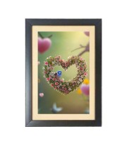 Beautiful bird with a heart shape flowers Black Photo Frame Funny Animal and Bird Cartoon Art