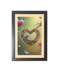 Beautiful bird with a heart shape flowers Black Photo Frame Funny Animal and Bird Cartoon Art