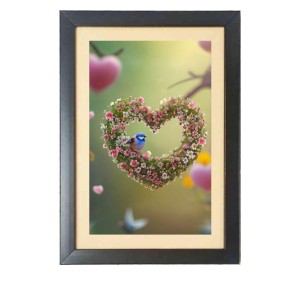 Beautiful bird with a heart shape flowers Black Photo Frame Funny Animal and Bird Cartoon Art Beautiful bird with a heart shape flowers Black Photo Frame Funny Animal and Bird Cartoon Art