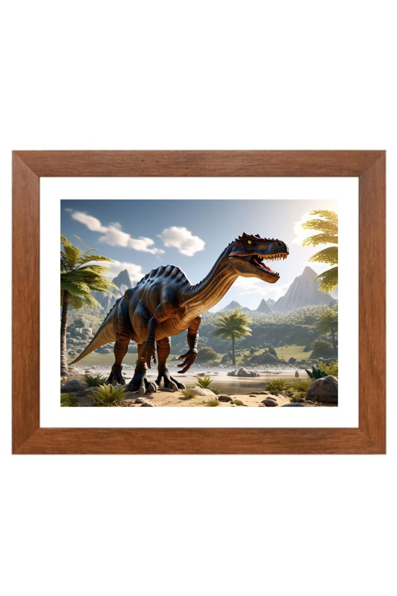 AI Funny Dinosaurs Art Picture for Kids - 10x14 inches, Brown Color - Perfect Wall Decor for Children's Room