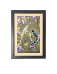 The colorful parrots Photo Frame Funny Animal and Bird Cartoon Art, Black color, 19x23 Inch