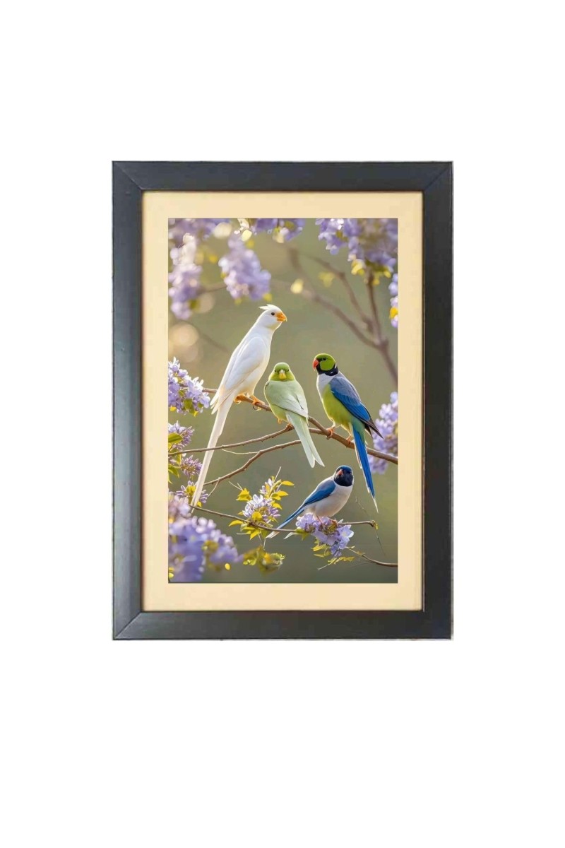 The colorful parrots Black Photo Frame Funny Animal and Bird Cartoon Art