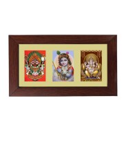 Sri Jagannath, Sri krishna and Sri Ganesh Color Photo Frame - 5x7 Inch, Elegant Religious Home & Temple Decor