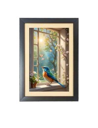 The colorful bird Photo Frame Funny Animal and Bird Cartoon Art, Black color, 17x21 Inch